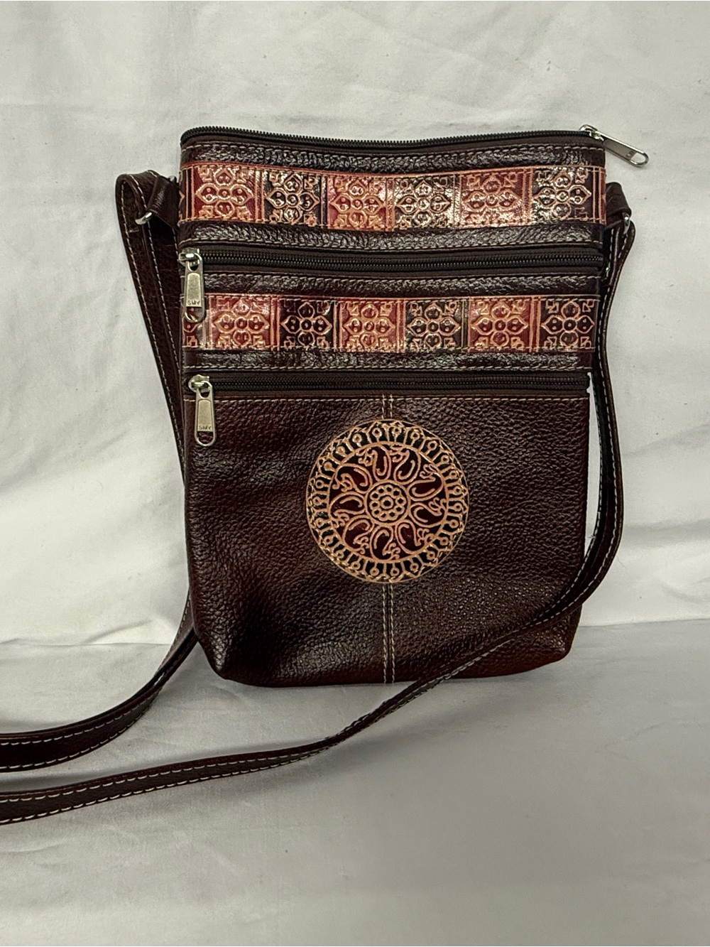 Shantiniketan Handcrafted Genuine Leather Sling Bag with Mandala Art Design